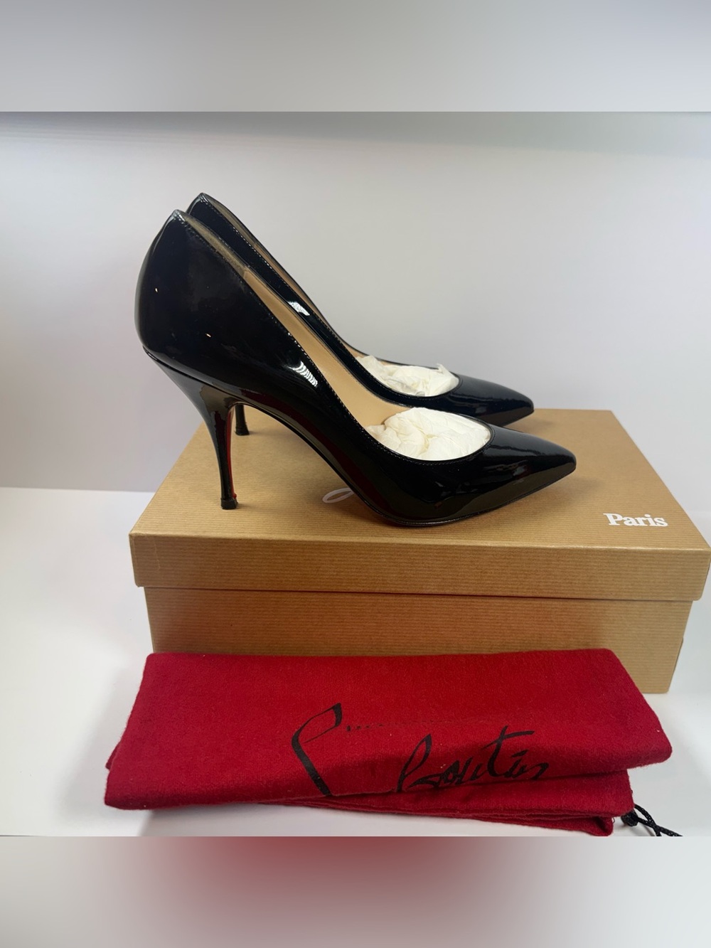 Christian Louboutin Black Patent Leather Pointed Toe Stiletto Pumps